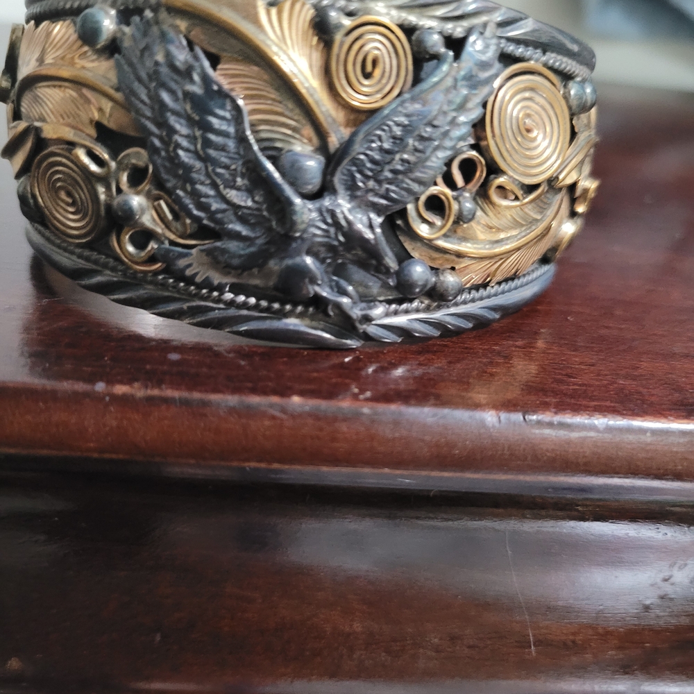 Signed By artist a Gold and Silver Men's Eagle Cuff Bracelet